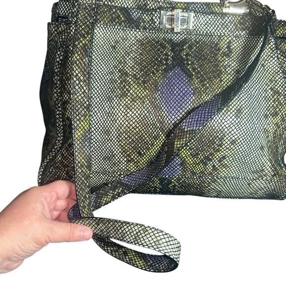 Danier Genuine Leather Python Print Satchel Crossbody Bag Gray Purple - Picture 7 of 15